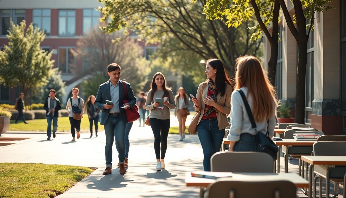 Students studying together in modern classroom