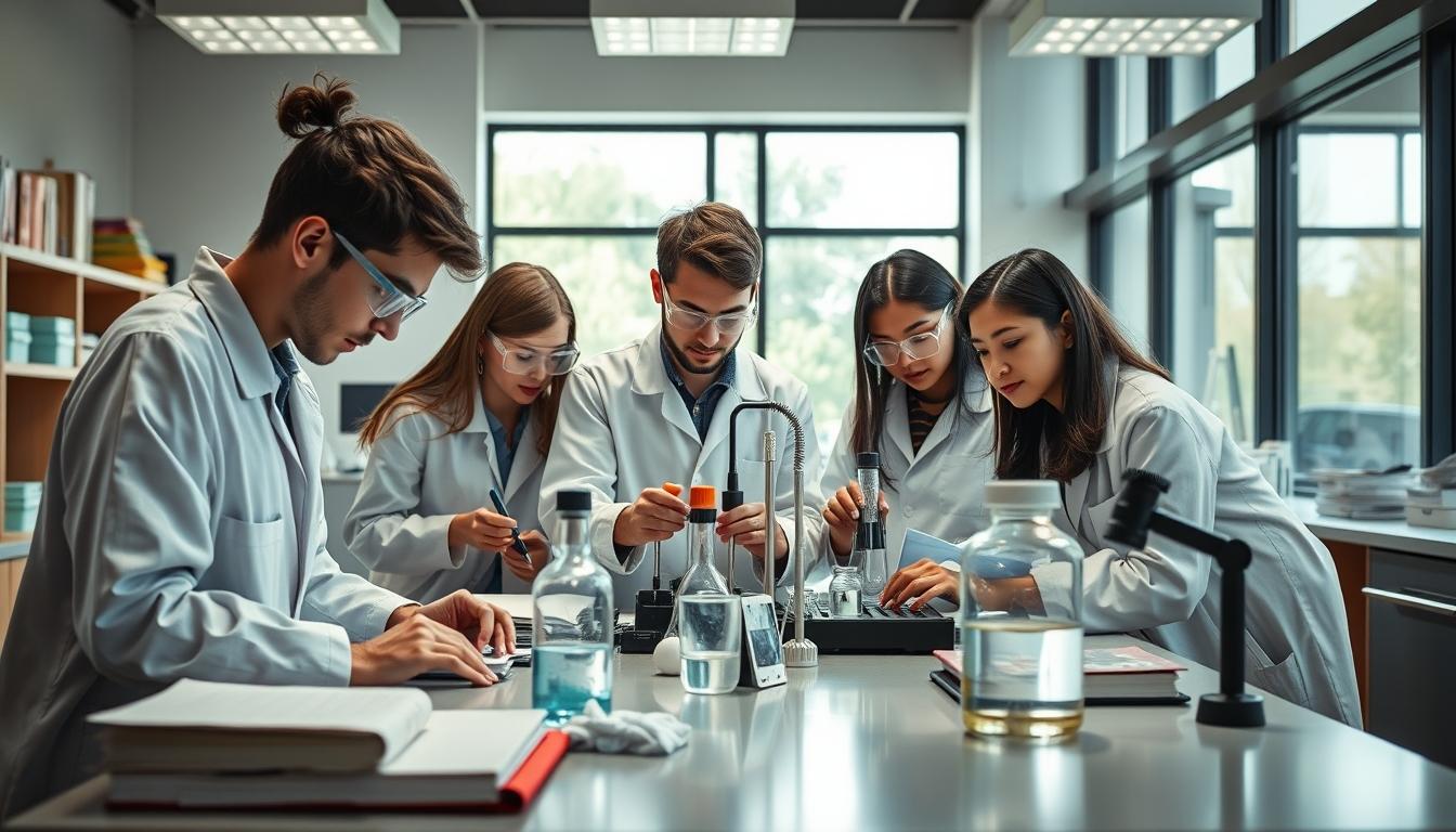 Students working in research laboratory